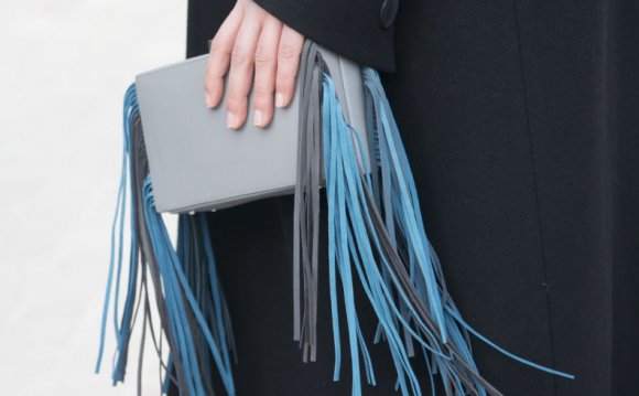 Blue fringe clutch bag