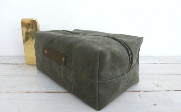 Waxed canvas Dopp kit shaving