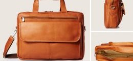 Piel Leather Top Zip Slim Briefcase For Men